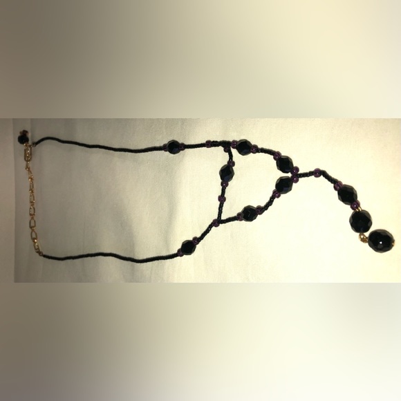Handcrafted Black & Purple Crystal Bead 18” Necklace - Picture 4 of 14